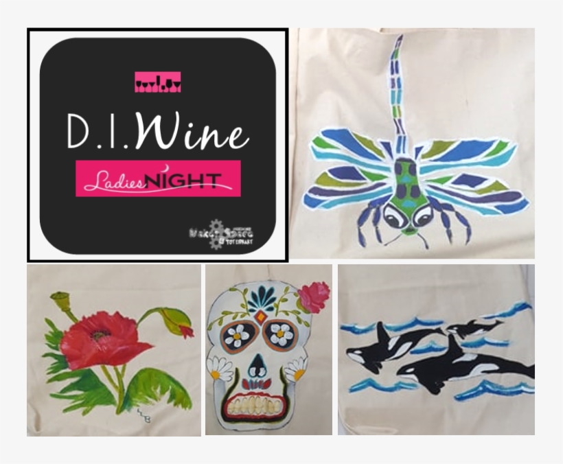 Wine Ladies Night Painted Canvas Tote Bag Port Mcneill - Logo, transparent png download