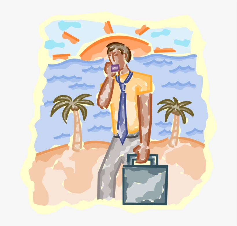 Vector Illustration Of Man With Cellular Phone And - Illustration, transparent png download