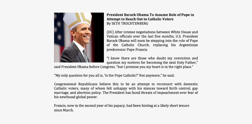President Barack Obama To Assume Role Of Pope In Attempt - Obama's Presidency: The 44th Chief Of United States, transparent png download