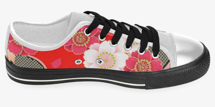 Red White Japanese Kimono Pattern Women's Classic Canvas - Skate Shoe, transparent png download