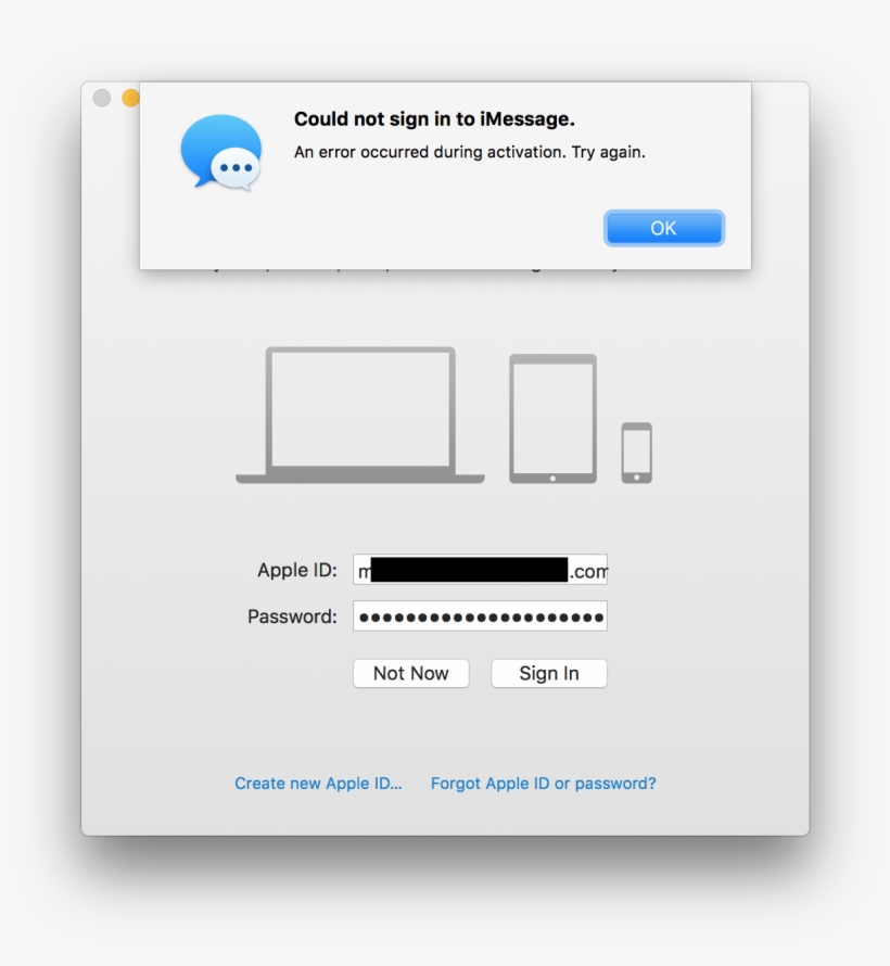 "could Not Sign Into Imessage" Error Dialogue - Macintosh, transparent png download