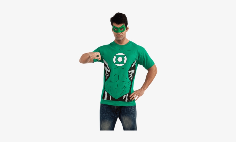 Adult Green Lantern T-shirt With Eye Mask And Ring - Green Lantern Adult T-shirt Costume Kit - Adult Costumes, transparent png download
