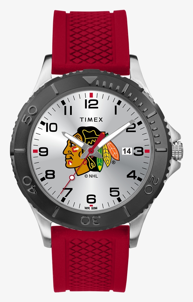 Gamer Red Chicago Blackhawks - Timex Men's Quartz Watch With Black Dial Analogue Display, transparent png download