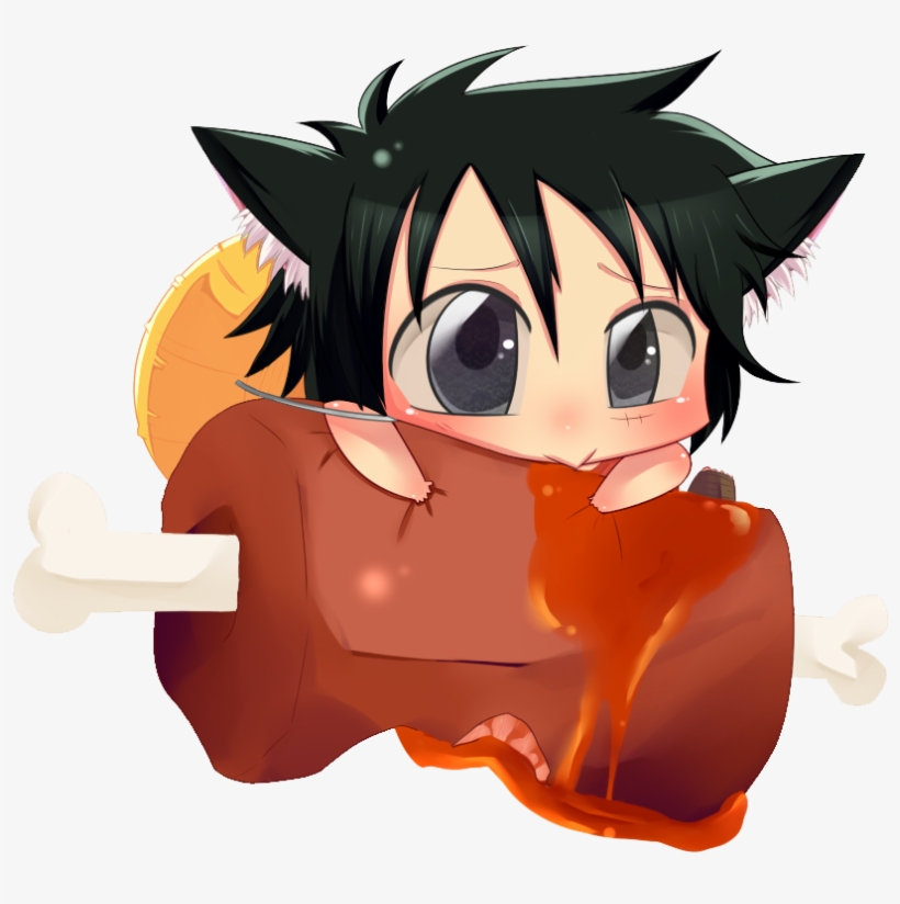 Chibi Luffy My Meat By 0chidori0-d5ew6qi - One Piece Luffy Cute Neko, transparent png download