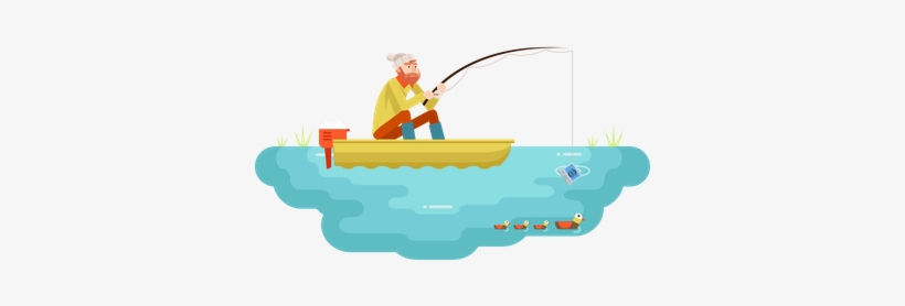 Man Fishing In Lake Catching Laptop - Vector Graphics, transparent png download