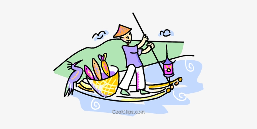 Japanese Man Paddling A Fishing Boat Royalty Free Vector - Boat, transparent png download