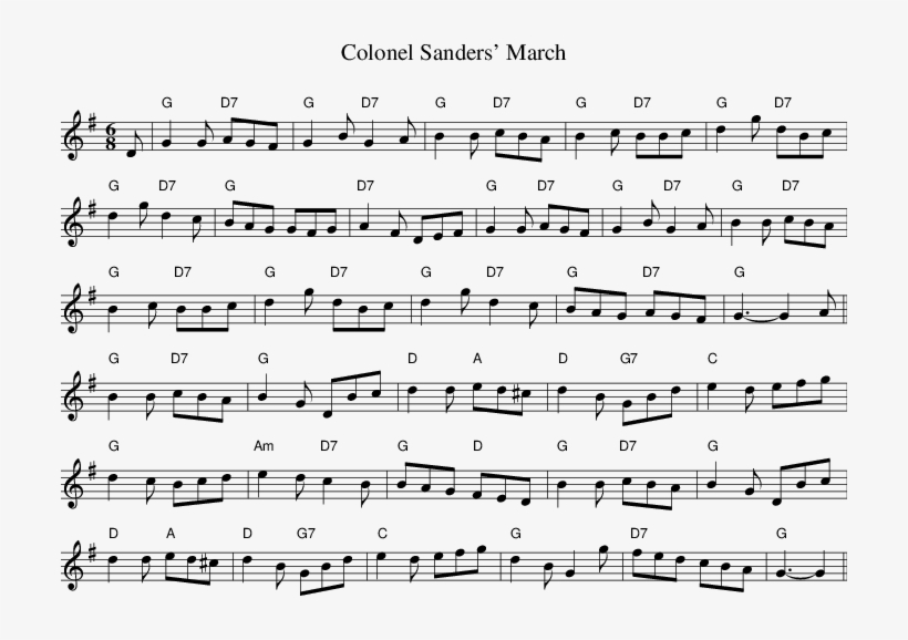 Listen To Colonel Sanders' March - Sheet Music, transparent png download