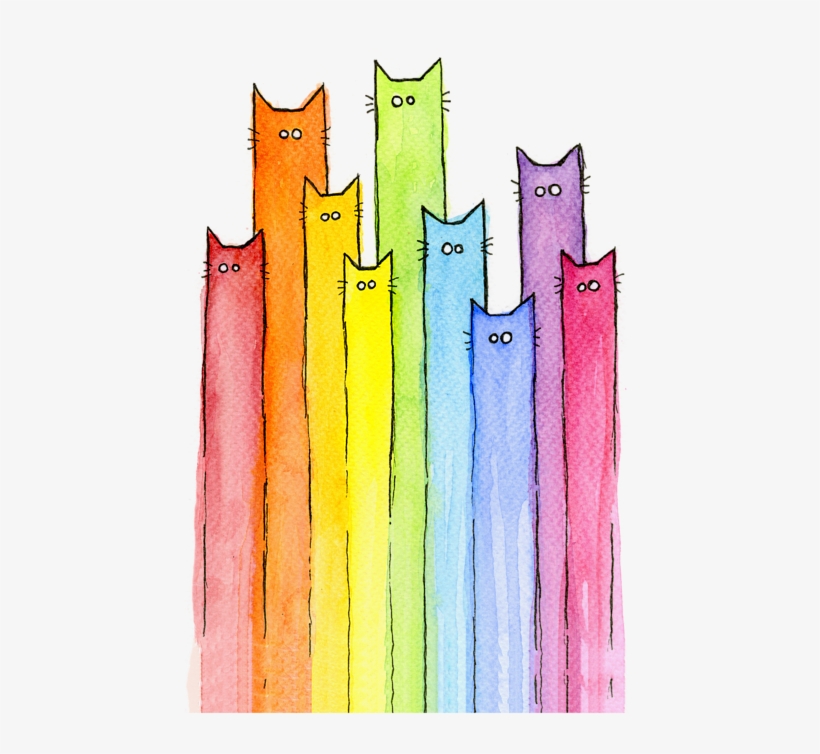 Click And Drag To Re-position The Image, If Desired - Cat Rainbow Watercolor Whimsical Animals Cats Patt..., transparent png download