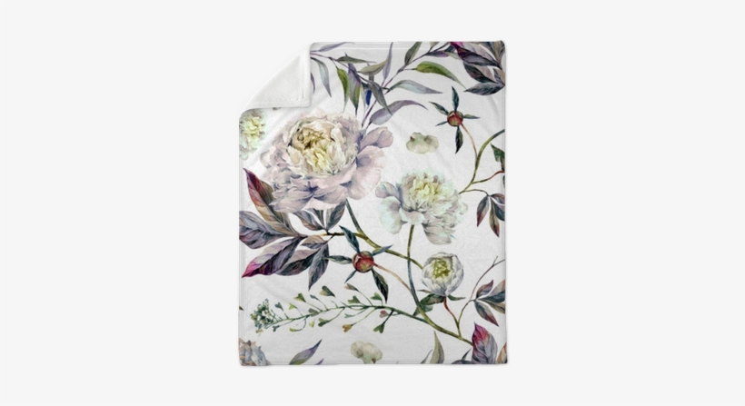 Watercolor White Peonies Pattern Plush Blanket • Pixers® - Watercolor Painting, transparent png download