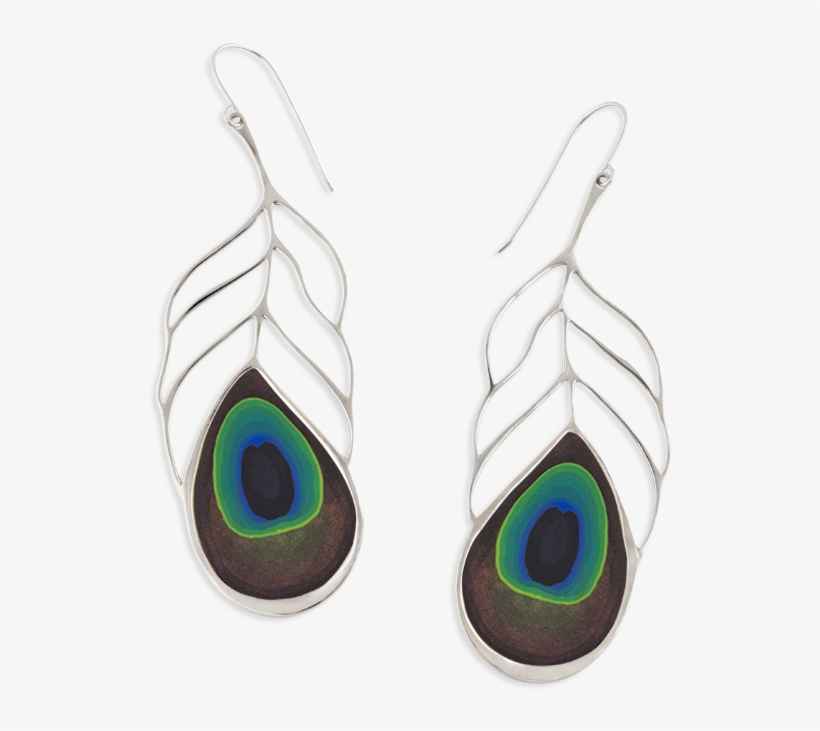Silver Long Peacock Feather Earrings - Earring, transparent png download