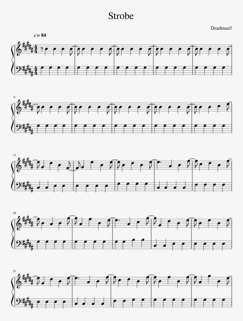 Strobe Sheet Music Composed By Deadmau5 1 Of 8 Pages - Caesars Palace Jerk It Out Notes, transparent png download