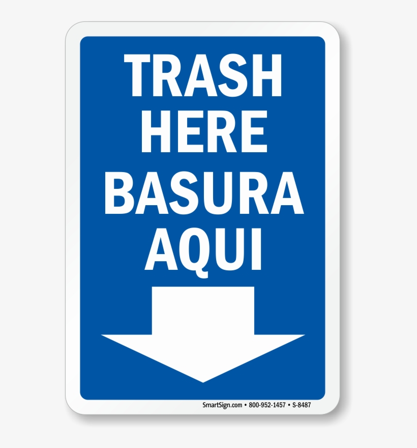 Bilingual Trash Here Sign - Sanitize Hands Here (with Down Arrow Symbol), Aluminum, transparent png download