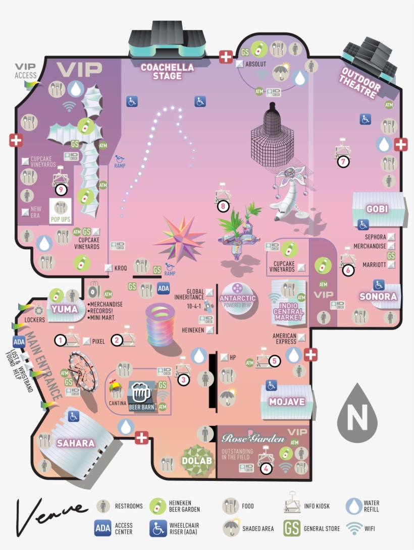 Official Coachella Guide - Coachella Festival Map 2018, transparent png download