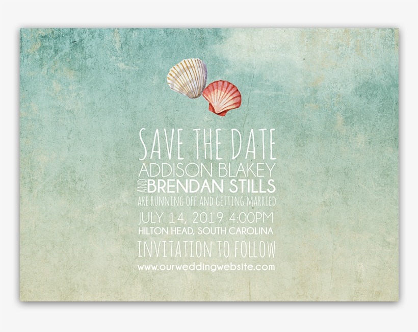 Beach Wedding Watercolor Seashell Save The Date Card - Envelope, transparent png download