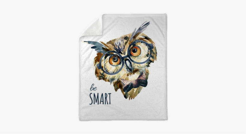 Watercolor Hipster Owl In Glasses Plush Blanket • Pixers® - Owl In Glasses, transparent png download