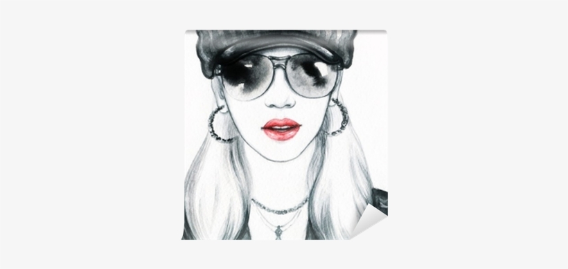 Young Woman With Glasses - Watercolor Painting, transparent png download