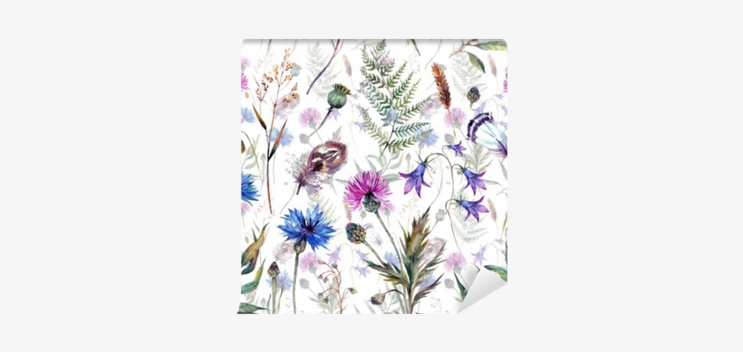 Hand Drawn Watercolor Wildflowers Wall Mural • Pixers® - Mural A Mano Flores, transparent png download