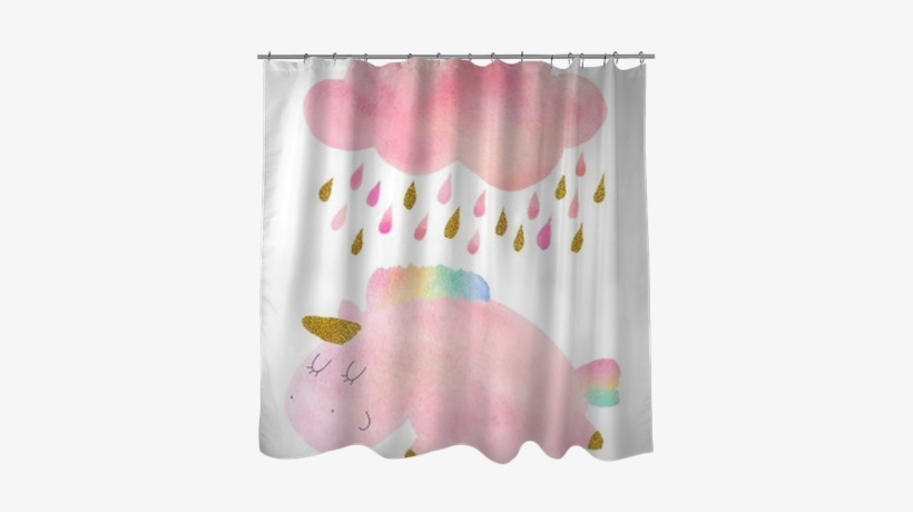 Watercolor Unicorn And Cloud With Rain Shower Curtain - Curtain, transparent png download
