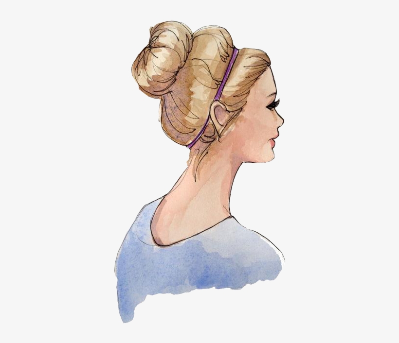 New York City Based Artist Inslee Fariss Creates Watercolor - Drawing A Cool Girl With A Bun, transparent png download