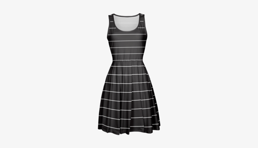 White Horizontal Stripes On Black Fit And Flare Dress - Little Black Dress, transparent png download