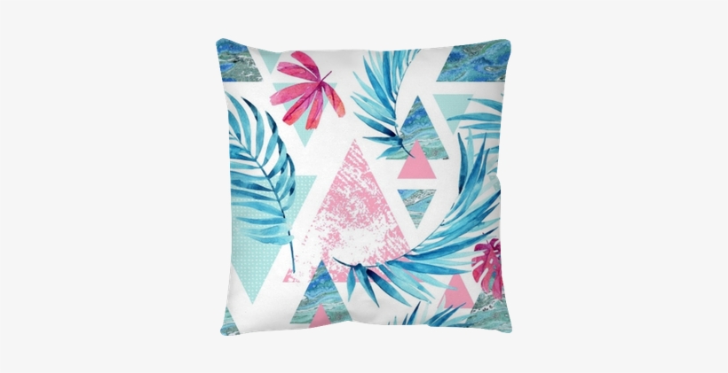 Abstract Watercolor Triangle And Exotic Leaves Seamless - Watercolor Painting, transparent png download