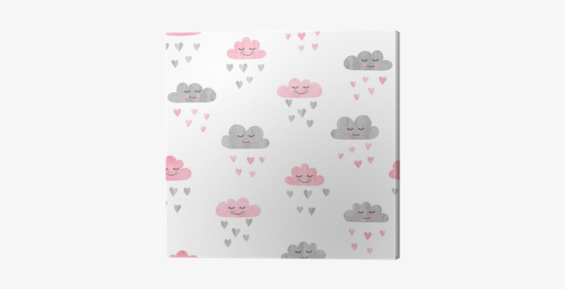 Seamless Pattern With Watercolor Clouds And Rain Of - Ilustración Vectorial Lluvia De Corazones Fondo, transparent png download