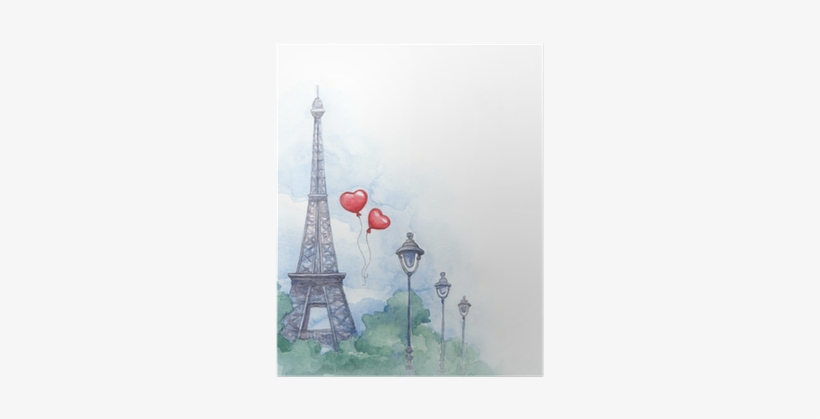 Watercolor Background With Illustration Of Eiffel Tower - Eiffel Tower People Watercolor, transparent png download
