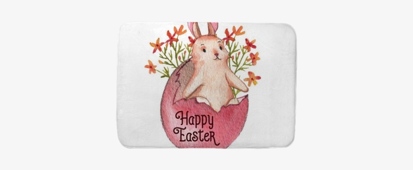 Hand-drawn Watercolor Easter Bunny, Colored Egg And - Easter, transparent png download