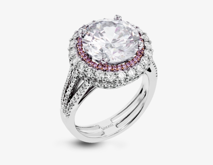Simon G 18k White & Rose Gold Engagement Ring With - Simon G 18k Large Center Halo Engagement Ring, transparent png download