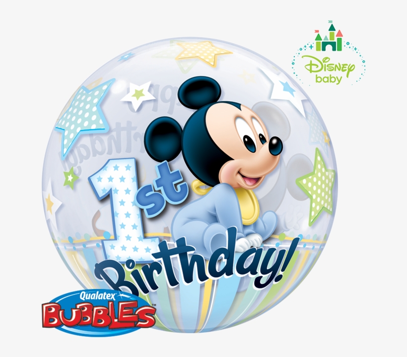 Mickey Bubble Balloon Baby Mickey Balloon In A Box - 22" Mickey Mouse 1st Birthday Bubble Balloons - Mylar, transparent png download