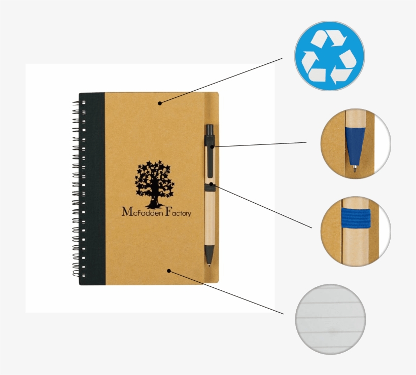 Recycled Notebook Eco-friendly Pen Elastic Pen Loop - Notebook, transparent png download