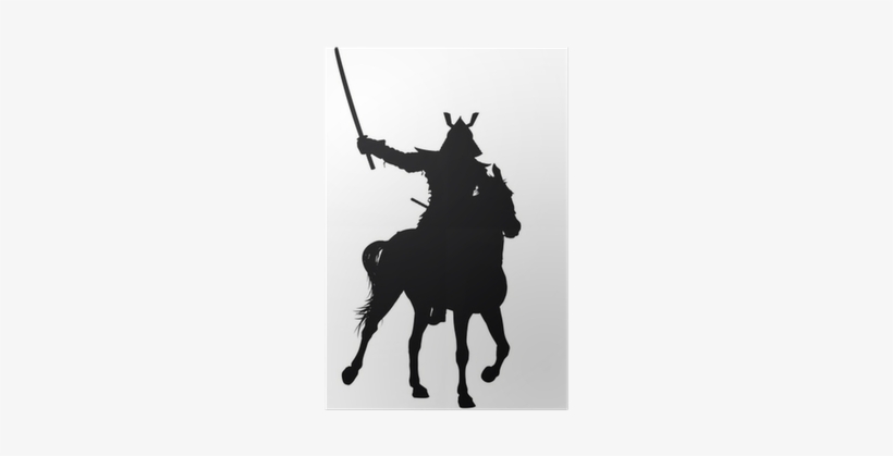 Samurai With Sword On Horseback Vector Silhouette Poster - Horseback Samurai, transparent png download