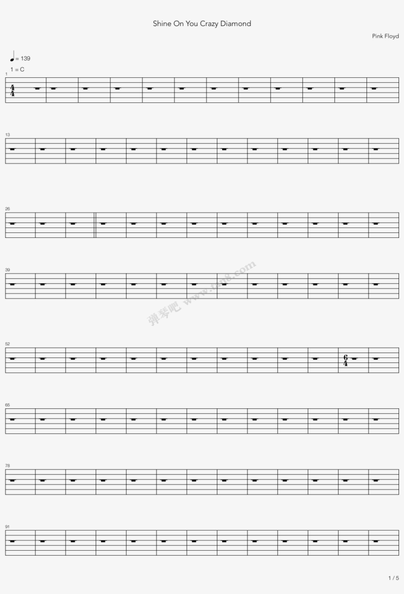 Shine On You Crazy Diamond Parts I - Sheet Music, transparent png download
