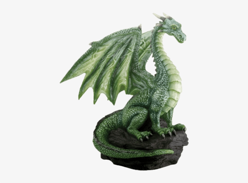 Perched Green Dragon Statue - Green Dragon On Rock Figurine, transparent png download