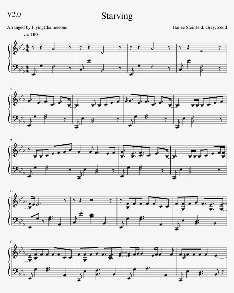 Starving Sheet Music Composed By Hailee Steinfeld, - Farewell Hyrule King Piano Sheet Music, transparent png download