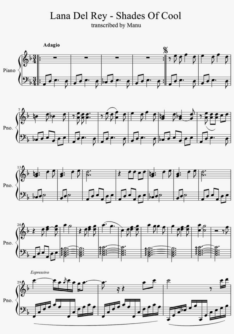 Lana Del Rey - Lyrics On Sheet Music, transparent png download