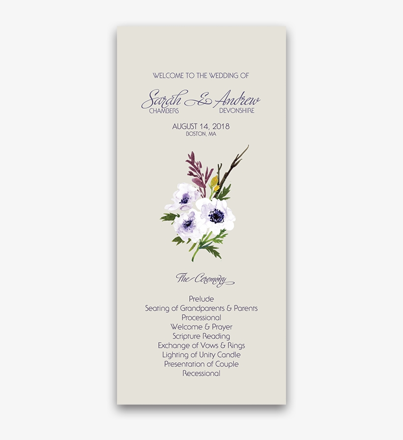 Bohemian Watercolor Purple Floral Wedding Program - Iris, transparent png download