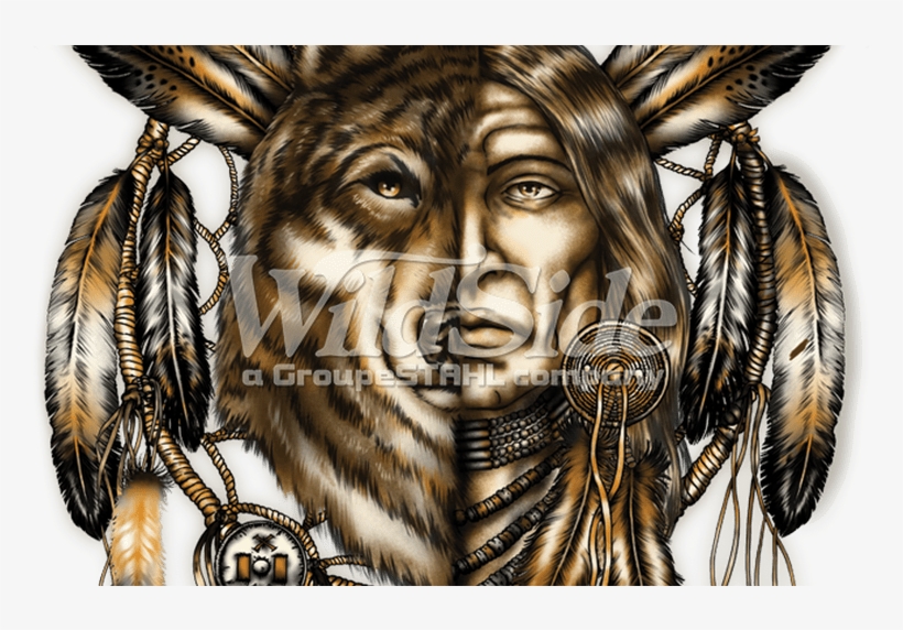 Indian And Wolf Dreamcatcher The Wild Side - Indian Wolf Dream Catchers, transparent png download