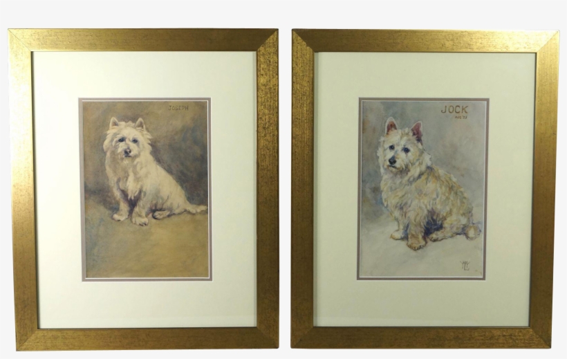 Antique Watercolor Pair Of West Highland Terrier Dog - Picture Frame, transparent png download