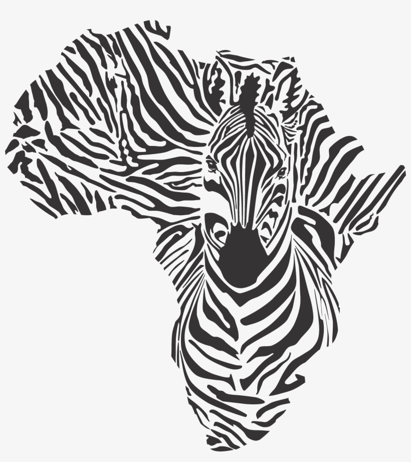 African Zebra Map - African Continent In Black And White, transparent png download