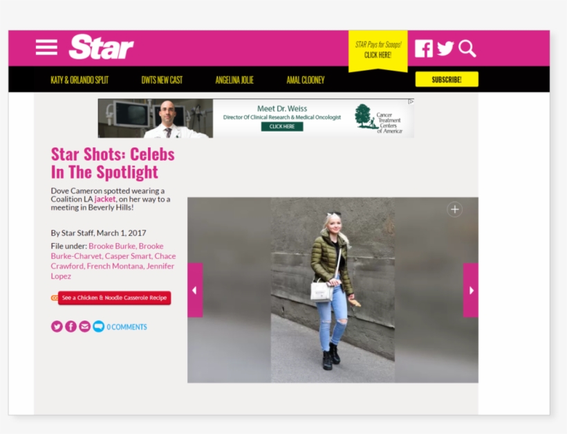 Dove Cameron Coalition La Outerwear Star Magazine - Online Advertising, transparent png download