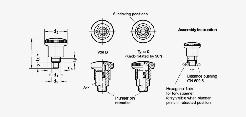 Gn 822-ni Stainless Steel - Ganter Gn822-4-b-st Mini Indexing Plunger; Steel, transparent png download