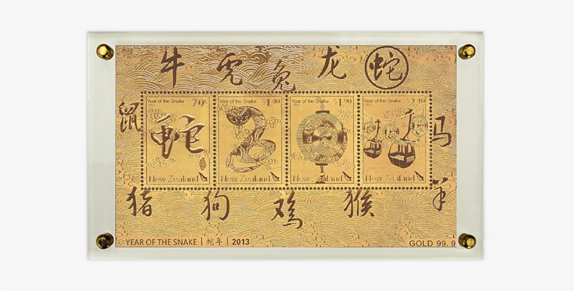 Gold Foiled Miniature Sheet In Perspex Stand - Motif, transparent png download