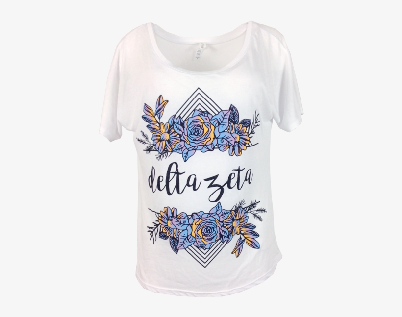 Delta Zeta Rainbow Floral Flowy Tee - Active Shirt, transparent png download