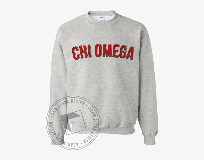 Chi Omega Scribble Block Letters Sweatshirt - Backwoods Embroidered Grey Crew Neck, transparent png download