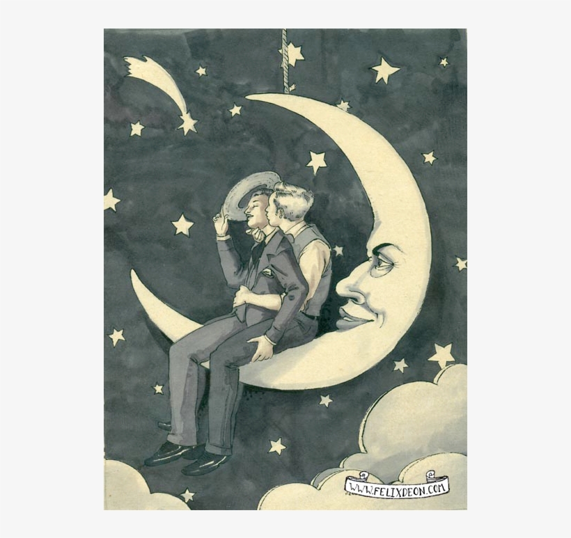 Paper Moon, Gay Art, Vintage Photo, Original Art, Watercolor - Illustration, transparent png download