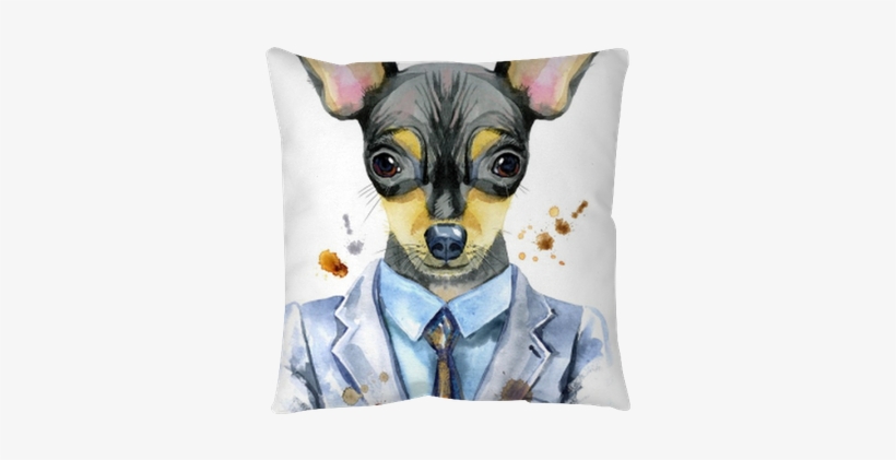 Watercolor Portrait Of Toy Terrier In A Suit Throw - Desenhos Para Aquarela, transparent png download