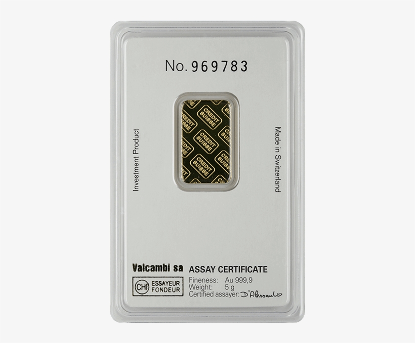Picture Of 5 Gram Credit Suisse Gold Bar - 5 Gram Credit Suisse Gold, transparent png download