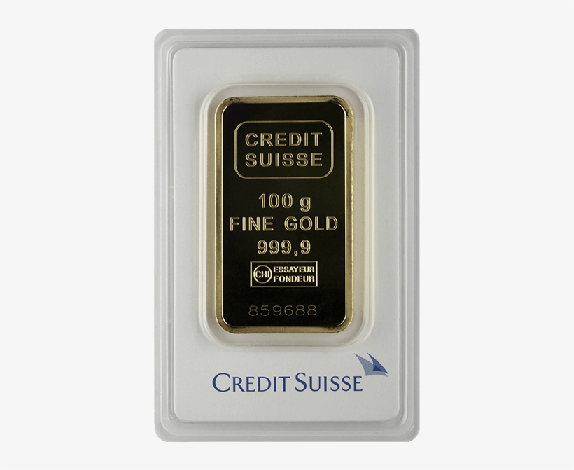 Picture Of 100 Gram Credit Suisse Gold Bar - 100 Gram Gold Bar Swiss, transparent png download
