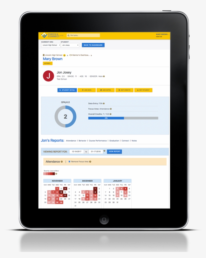 An Ipad Showing The Check & Connect Software Implementation - Tablet Computer, transparent png download